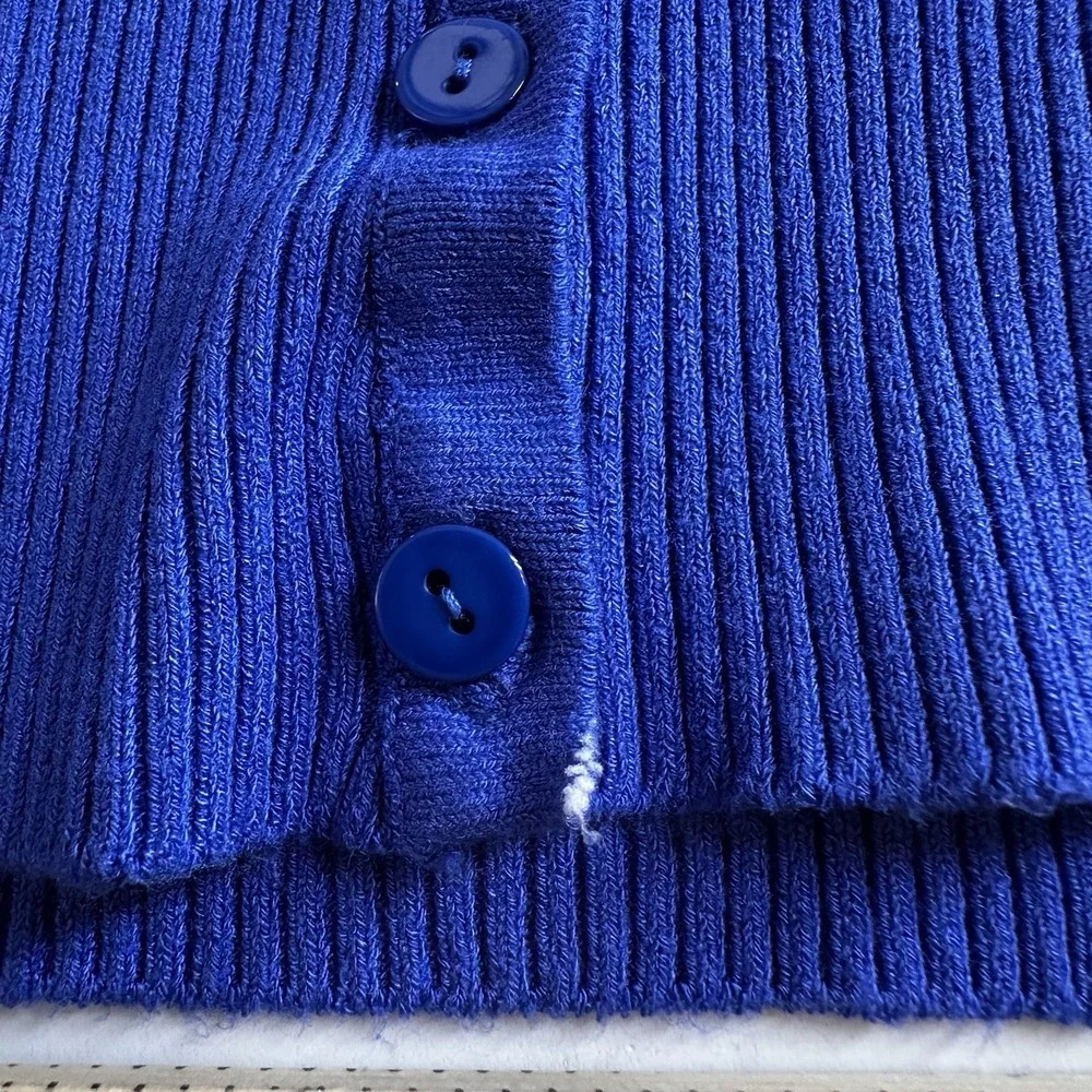 Odri Womens Sweater Sz S (?) Button Down Cardigan Royal Blue 3/4 Sleeve READ